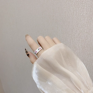 S925 silver tulip flower open ring featuring pink enamel petals on a polished silver band