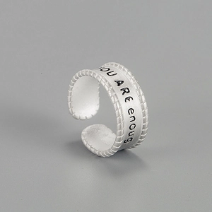 925 silver adjustable ring with You Are Enough engraving and braided rope edges