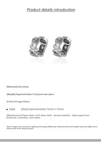 Detail of 925 sterling silver gingerbread man hoop earrings with weight and size specs