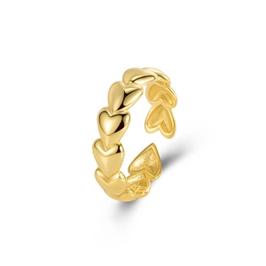 Polished S925 sterling silver adjustable open ring featuring minimalist heart patterns