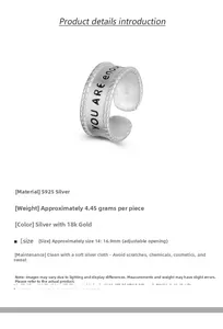 Detail of S925 sterling silver ring with You Are Enough engraving and gear edge texture