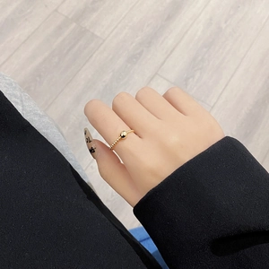 Minimalist S925 sterling silver beaded chain ring with a gold ball top for women