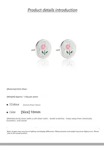 Detailed macro view of S925 sterling silver tulip earrings with pink enamel finish