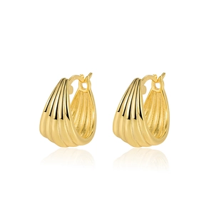 Elegant gold-plated S925 sterling silver hoop earrings with textured shell pattern design