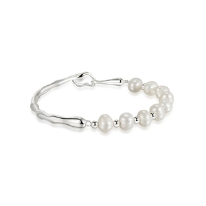Baroque pearl bracelet with S925 sterling silver irregular branch links on white background