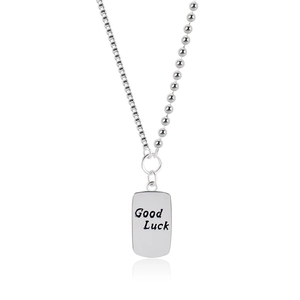 S925 Sterling Silver Luck Square Pendant Necklace with Mixed Box and Bead Chains