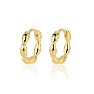Polished S925 sterling silver geometric hoop earrings with a segmented bamboo design
