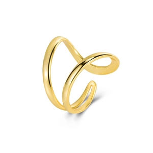 Minimalist double-layer geometric golden silver ring with an open adjustable design