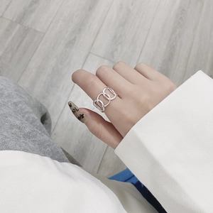 Minimalist 925 sterling silver hollow open ring with triple oval layered chain design