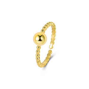 Minimalist S925 sterling silver open ring with gold beaded texture and polished ball