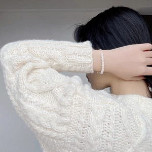 Minimalist S925 sterling silver beaded bracelet with natural freshwater pearls for women