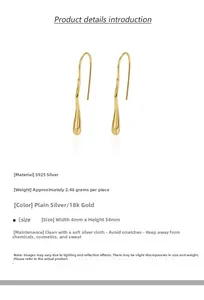 Detailed size specifications for S925 silver irregular teardrop drop earrings
