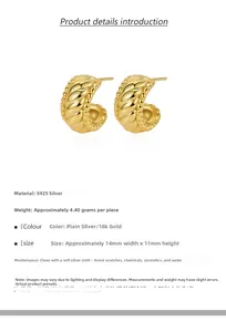 Details von S925 Silber 18K Gold C-förmigen gedrehten Ohrringen, Größe 14mm mal 11mm