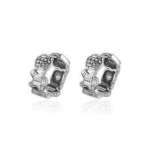 Vintage S925 sterling silver gingerbread man hoop earrings with star and relief patterns