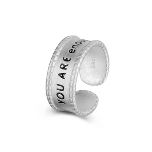 Minimalist S925 sterling silver matte ring with You Are Enough engraving for women