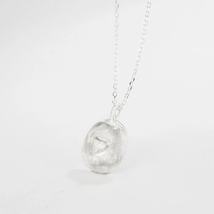 S925 sterling silver heart pendant necklace with a brushed matte finish on a thin chain
