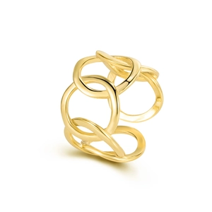 Minimalist 925 sterling silver hollow interlaced chain open ring in golden finish