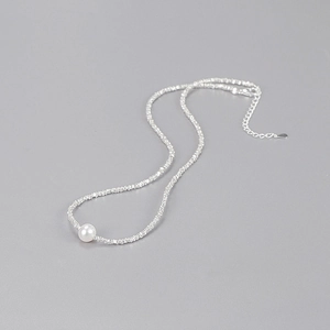 925 Sterling Silver Natural Freshwater Pearl Necklace For Women Minimalist Crushed Silver Choker Clavicle Chain Jewelry