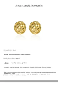 Macro shot of gold-plated S925 silver round earrings with quilted texture and twisted rope edges