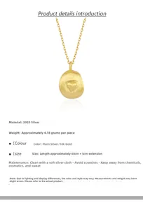Detailed view of S925 sterling silver gold plated heart pendant necklace with dimensions