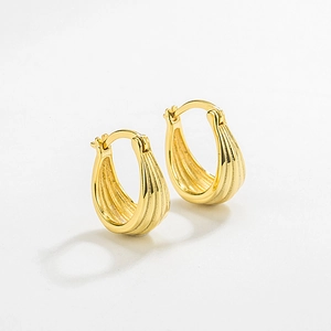 925 Sterling Silver Geometric Arch U-Shaped Earrings For Women Minimalist Ridged Texture 18k Gold Plated Stud Earrings Fashion Jewelry