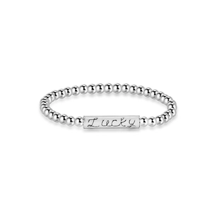Bracciale elastico minimalista in argento S925 con placchetta Lucky charm