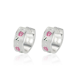 S925 Sterling Silber Tulpen Ohrringe mit rosa Emaille Blumen auf weißem Hintergrund