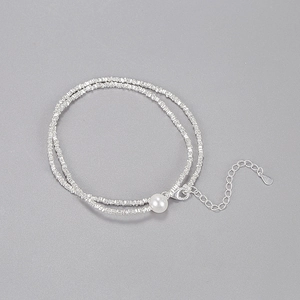 Minimalist S925 sterling silver necklace with freshwater pearl and silver beads