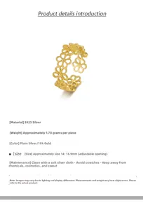 Detailed view of hollow lace floral S925 silver ring with 18k gold plating finish