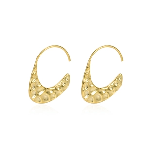 Textured S925 sterling silver crescent hoop earrings in gold with hammered finish