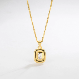 925 Sterling Silver Pendant Necklace For Women Retro Geometric Rectangular Rhinestone Inlaid Chic Ins Style Clavicle Chain Jewelry