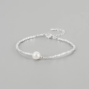 S925 Sterling Silver Broken Silver Bracelet For Women Natural Freshwater Pearl Geometric Adjustable Fairy Retro Jewelry