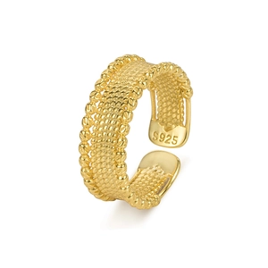 Bague ajustable en argent S925 doré avec texture perlée multicouche et poinçon S925