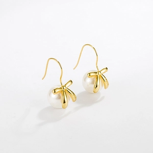 925 Sterling Silver Bowknot Artificial Pearl Drop Hook Earrings Elegant Minimalist Korean Style Jewelry For Women Girls