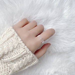 S925 sterling silver hollow floral lace ring with adjustable minimalist open band