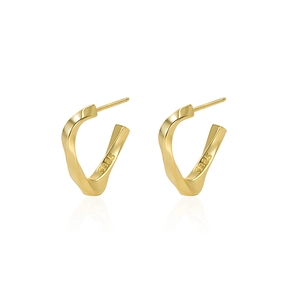 Minimalist S925 sterling silver twisted hoop earrings with elegant gold finish in front view