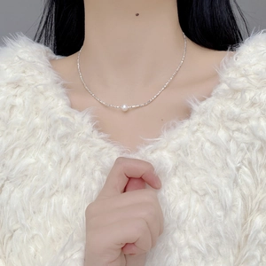 Minimalist S925 sterling silver fragment chain necklace with natural freshwater pearl pendant