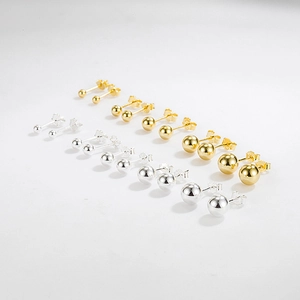 S925 Sterling Silver Round Ball Stud Earrings Minimalist Plain Small Bead Earrings For Women Girls Piercing Jewelry