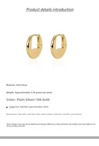 Detail of 14mm S925 silver hoop earrings with 18k gold plating specifications