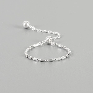 S925 Sterling Silver Adjustable Chain Ring Minimalist Korean Style Bamboo Link Finger Jewelry For Women Daily Dating Gift