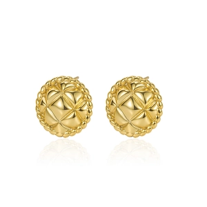Elegant gold round stud earrings featuring quilted texture and twisted rope border