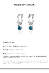 Macro detail of S925 sterling silver hoop earrings featuring turquoise stone pendants