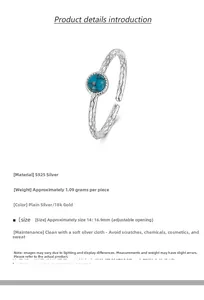Close-up of adjustable S925 sterling silver ring with blue turquoise and hammered texture