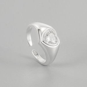 Elegant 925 sterling silver adjustable ring featuring a sparkling heart cut cubic zirconia