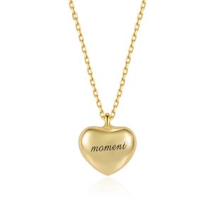 Polished S925 sterling silver heart necklace with moment engraving in gold finish