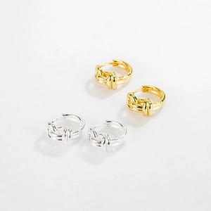 Minimalist S925 sterling silver knotted hoop earrings in gold and silver finish