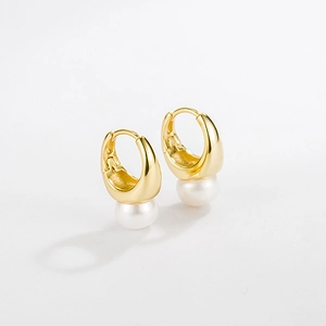 S925 Sterling Silver Natural Freshwater Pearl Huggie Hoop Earrings For Women Minimalist Elegant Ins Style Jewelry Gift