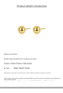 Detailed view of spherical S925 silver stud earrings with 18K gold plating options