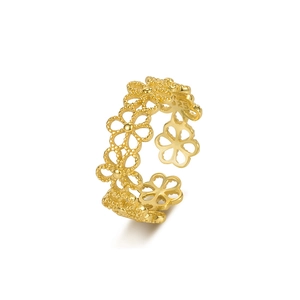 Elegant S925 sterling silver hollow lace flower open ring with gold plated finish