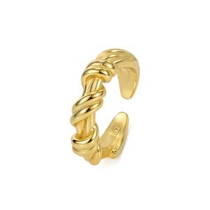Double-layered braided S925 sterling silver ring with adjustable open design in gold